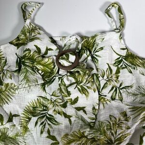 White & Green tropical summer tie summer tank top small